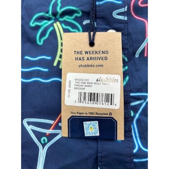 Chubbies The One Man Wolf Pack Friday Shirt Tropical Button Down Blue M NEW - Picture 6 of 9